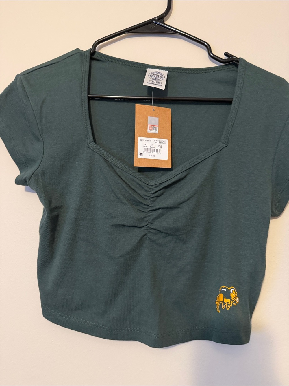 Rivalry Threads Forest Green Ruched Crop Top sizes med, lg,xlg available NWT